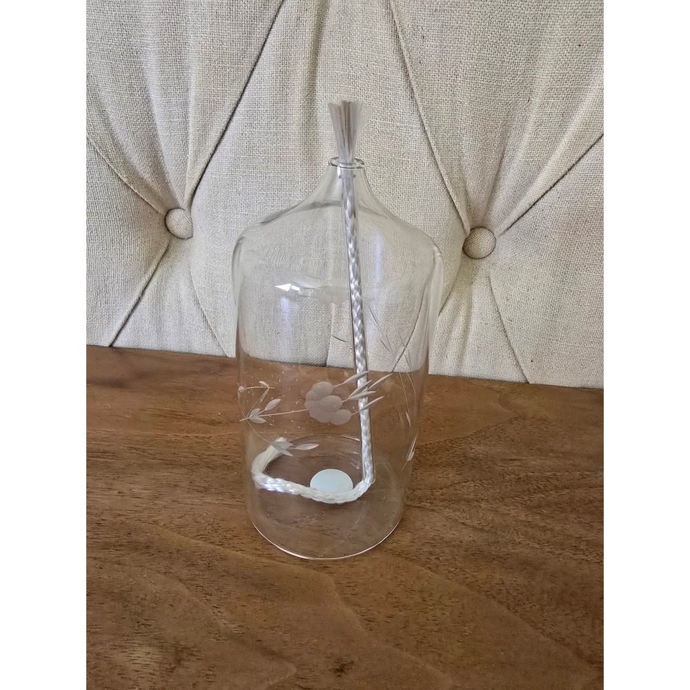Princess House Exclusive Etched Glass Oil Lamp Clear Floral Hurricane Lamp